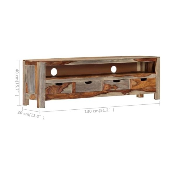 Meuble TV Meuble TV avec Rangement Salon Meuble TV Console Multimédia Bois de Sesham Massif 51,1" x11,8 x15,7 pour Salon, Cou