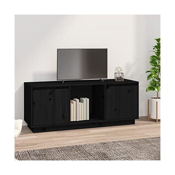 Meuble TV avec 2 Grands Compartiments, Meuble TV en Bois Massif, Meuble TV Moderne pour Salon, Meuble TV, Blanc 74x35x44 cm 