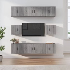Meuble TV 8 pièces en bois Sonoma gris