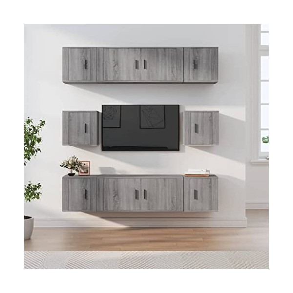 Meuble TV 8 pièces en bois Sonoma gris