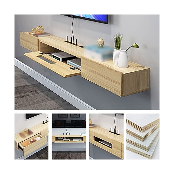 RUtavm Meuble TV Flottant Meuble TV Flottant, décodeur, routeur, étagère TV Murale, tiroirs, Convient pour Chambre à Coucher,