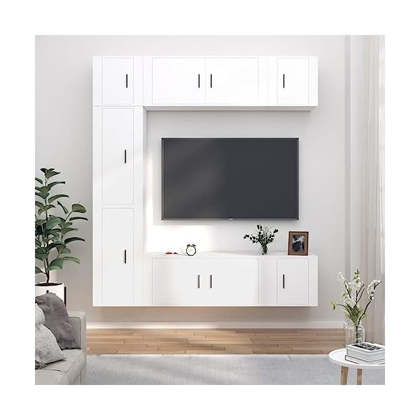 DCRAF Home Hardware Businese Meuble TV 7 pièces en bois dingénierie Blanc