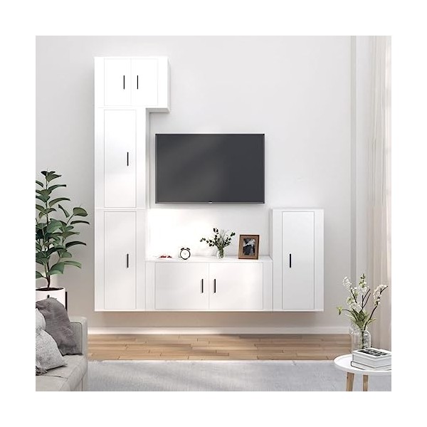 Centres de divertissement et meubles TV, 5 pièces Meuble TV en bois blanc brillant