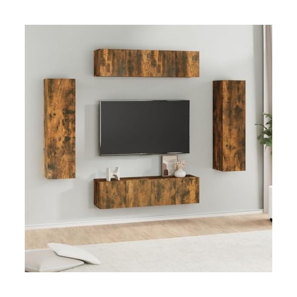 TALCUS Home Hardware Businese Meuble TV 6 pièces en chêne fumé