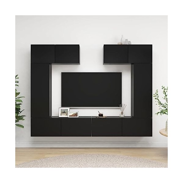 SHAPLE Home Hardware Businese Meuble TV 6 pièces en bois Noir