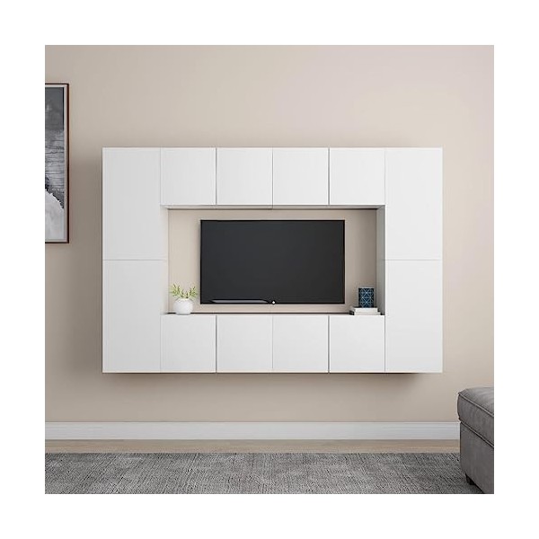 RAUGAJ Home Hardware Businese Meuble TV 8 pièces en bois dingénierie Blanc