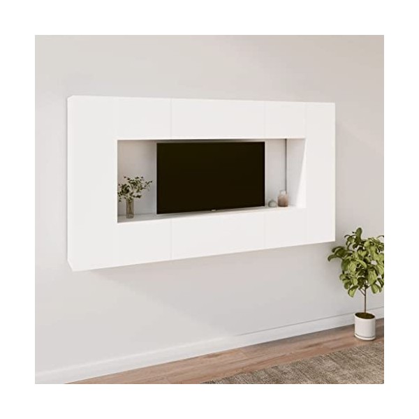 CBLDF Meuble TV 8 pièces en bois blanc