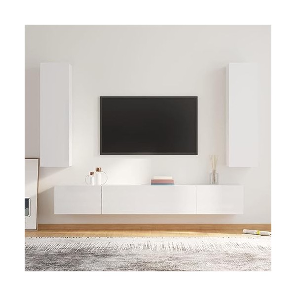 CBLDF Meuble TV 4 pièces en bois blanc brillant