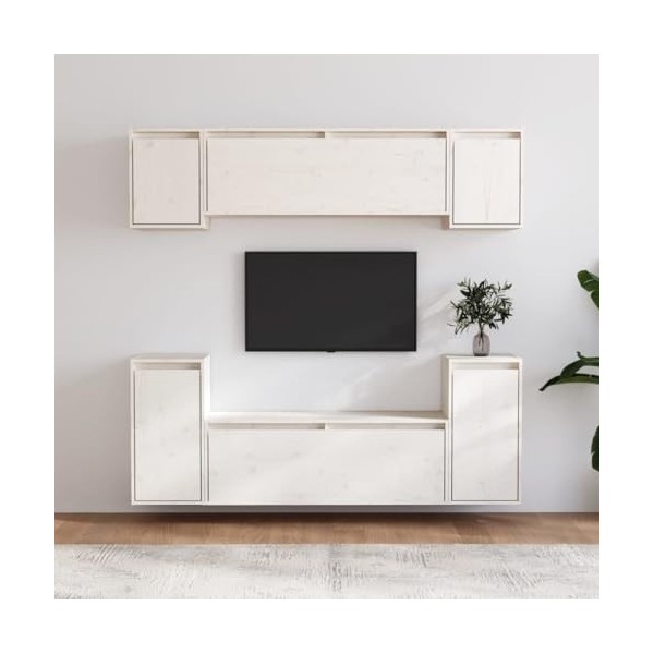 TALCUS Home Hardware Businese Lot de 6 meubles TV en pin massif Blanc