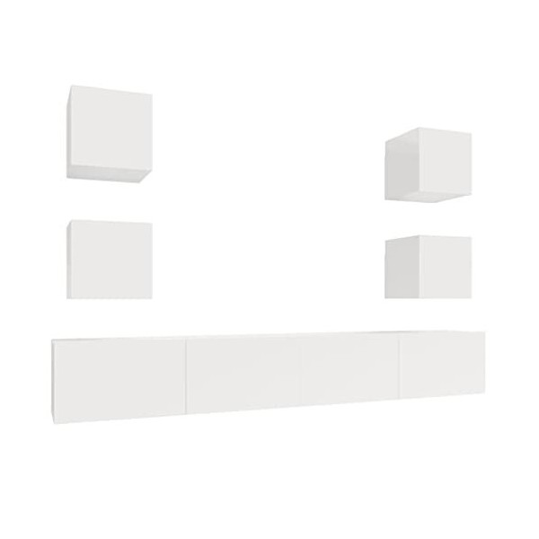 SEVSO Meuble TV 6 pièces en bois blanc brillant