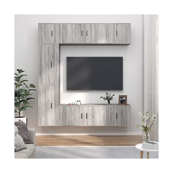 CBLDF Meuble TV 7 pièces en bois Sonoma gris