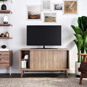 Nathan James Liam TV Moderne mi-siècle, Console multimédia ou Meuble de Divertissement avec Portes coulissantes, Panneau de P