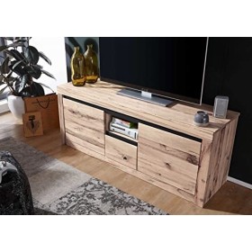 Meuble TV - Bois Massif de chêne Lombard huilé Bianco - MONTREUX 226