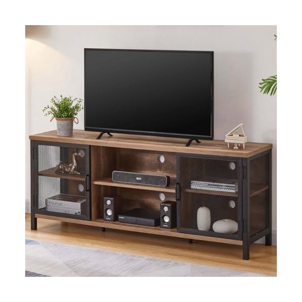 FATORRI Centre de divertissement industriel pour téléviseurs jusquà 65 pouces, meuble TV en bois rustique, grande console TV