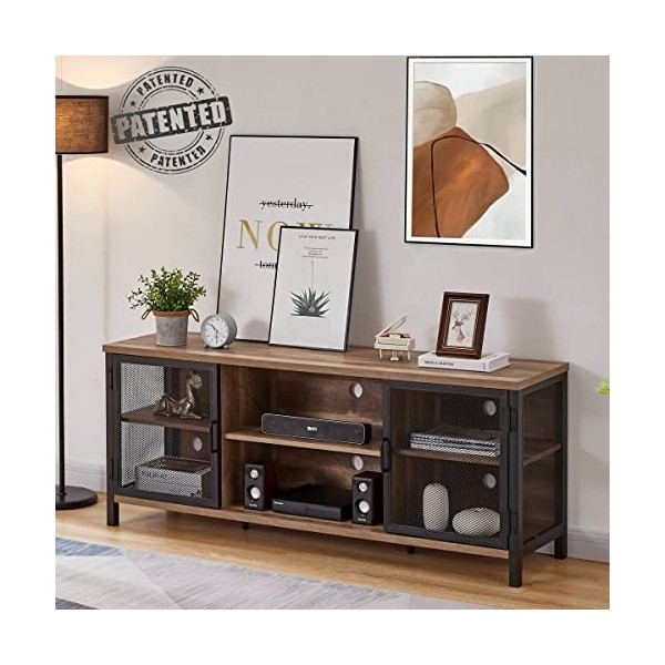 FATORRI Centre de divertissement industriel pour téléviseurs jusquà 65 pouces, meuble TV en bois rustique, grande console TV