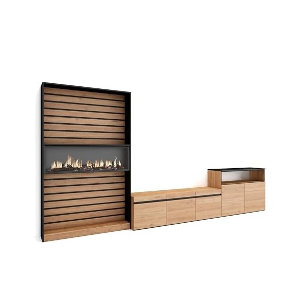 Skraut Home | Ensemble Meuble TV | Meuble Salon Complet | 360x186x35cm | pour Les TV jusquà 65" | Cheminée électrique | Styl