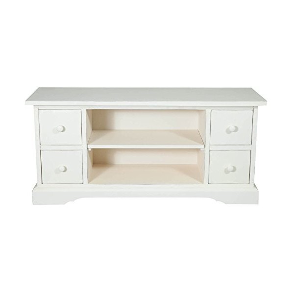 Biscottini Meuble TV Blanc et Bois 129 x 40 x 60 cm Made in Italy | Meuble TV Bois Massif de Tilleul | Table TV en Bois Artis