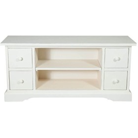 Biscottini Meuble TV Blanc et Bois 129 x 40 x 60 cm Made in Italy | Meuble TV Bois Massif de Tilleul | Table TV en Bois Artis