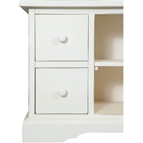 Biscottini Meuble TV Blanc et Bois 129 x 40 x 60 cm Made in Italy | Meuble TV Bois Massif de Tilleul | Table TV en Bois Artis