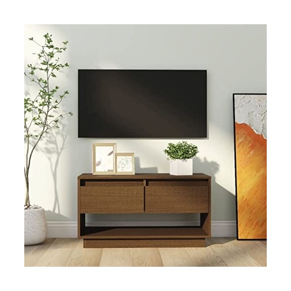 WIFESE Meuble TV 74x34x40 cm Jaune Bois de Pin Massif Unité TV Style Simple Meuble de Télévision Armoire Stéréo Salon Meuble 