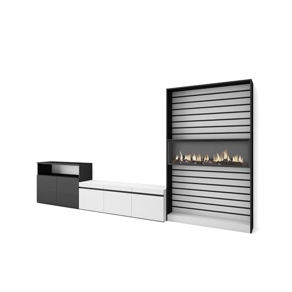 Skraut Home | Ensemble Meuble TV | Meuble Salon Complet | 360x186x35cm | pour Les TV jusquà 65" | Cheminée électrique | Styl