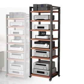 Armoire Multimédia AV À 7 Niveaux, Armoire De Composants, Support De Rangement Ouvert Amovible Avec Étagère En Bois Réglable 