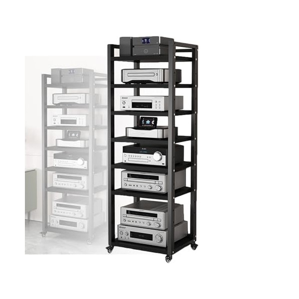 Armoire Multimédia AV À 7 Niveaux, Armoire De Composants, Support De Rangement Ouvert Amovible Avec Étagère En Bois Réglable 