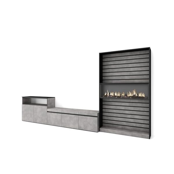 Skraut Home | Ensemble Meuble TV | Meuble Salon Complet | 360x186x35cm | pour Les TV jusquà 65" | Cheminée électrique | Styl