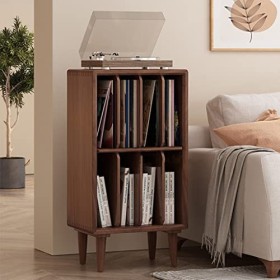 Bibliothèque en Bois de Pin À 2 Étagères, Cube de Stockage de Vinyles, Étagère Vintage pour Platine Tournante 4 Rangements po