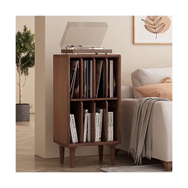 Bibliothèque en Bois de Pin À 2 Étagères, Cube de Stockage de Vinyles, Étagère Vintage pour Platine Tournante 4 Rangements po