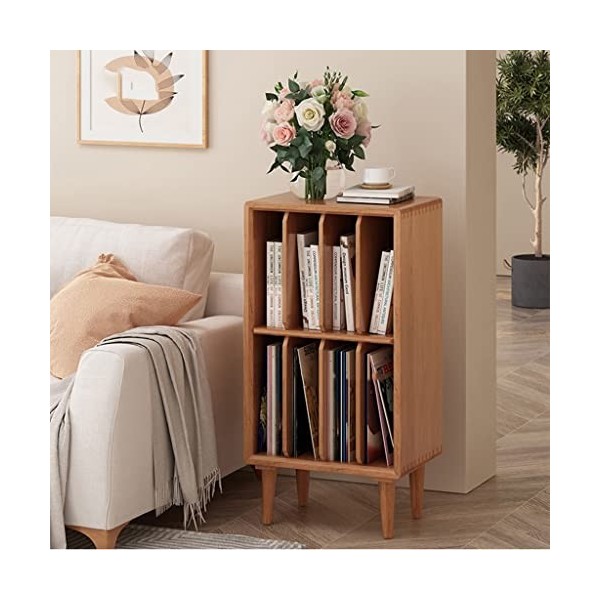 Bibliothèque en Bois de Pin À 2 Étagères, Cube de Stockage de Vinyles, Étagère Vintage pour Platine Tournante 4 Rangements po