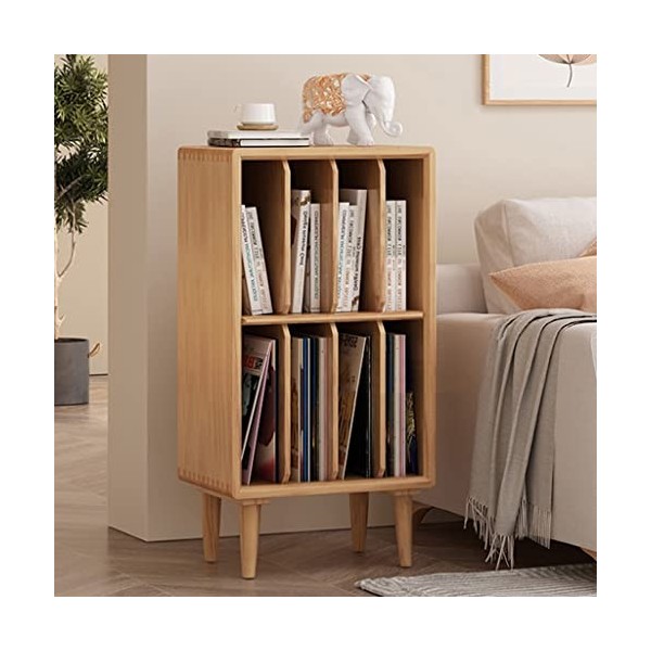 Bibliothèque en Bois de Pin À 2 Étagères, Cube de Stockage de Vinyles, Étagère Vintage pour Platine Tournante 4 Rangements po