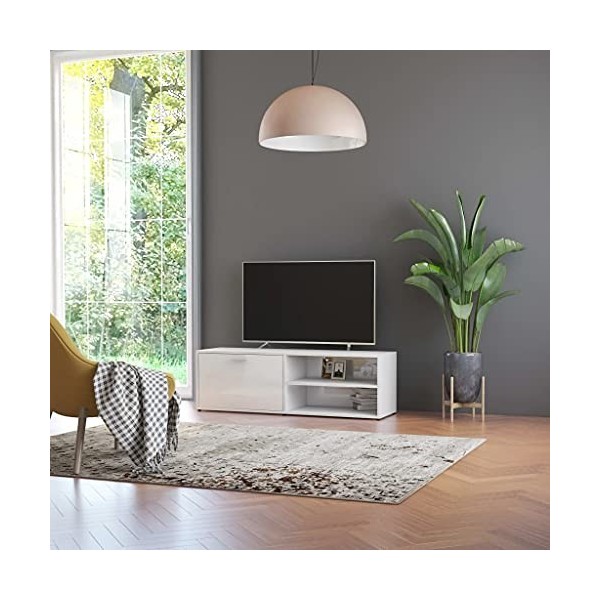 VEEKI Meuble TV, Meuble TV Suspendu, Meuble TV Blanc, Meuble TV Industriel, Meubles de Salon, Salon, Chambre, Cadre en Acier,