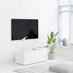 Ksodgun Meuble TV Armoire Basse Meuble Divertissement Meuble Multimédia avec 3 Tiroirs Salon Maison Intérieur Blanc 80x34x30 