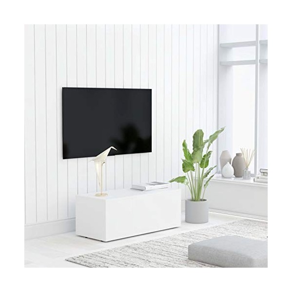 Ksodgun Meuble TV Armoire Basse Meuble Divertissement Meuble Multimédia avec 3 Tiroirs Salon Maison Intérieur Blanc 80x34x30 