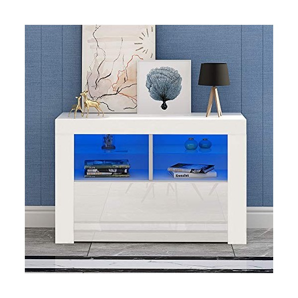 Panana Meuble TV LED en MDF avec 5 Compartiments de Stockage sur Salle de Séjour, Salon et Chambre à Coucher, 100 x 35 x 65 c