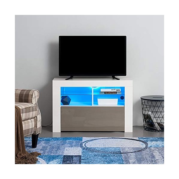 Panana Meuble TV LED en MDF avec 5 Compartiments de Stockage sur Salle de Séjour, Salon et Chambre à Coucher, 100 x 35 x 65 c