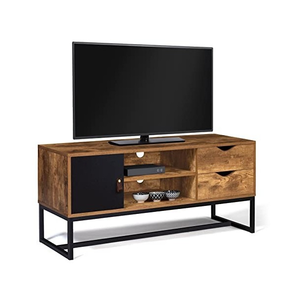 IDMarket - Meuble TV Chicago 2 tiroirs avec Placard Design Industriel 110 cm