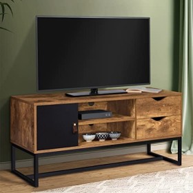 IDMarket - Meuble TV Chicago 2 tiroirs avec Placard Design Industriel 110 cm