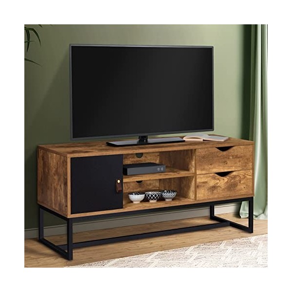 IDMarket - Meuble TV Chicago 2 tiroirs avec Placard Design Industriel 110 cm