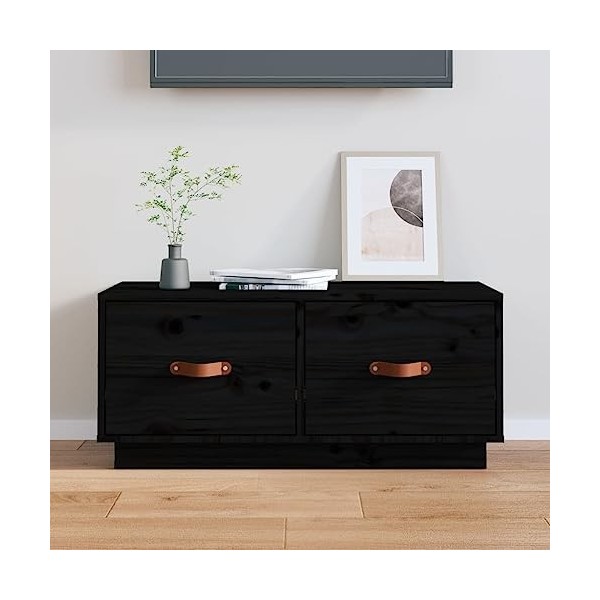 Générique Meuble TV Noir 80x34x35 cm Bois de pin Massif,11 KG,818244, Meubles, Meubles TV