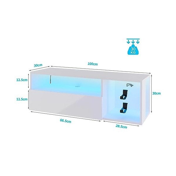 soges Meuble TV Suspendu pour Centre de Divertissement avec Lumières LED, 100cm Banc TV Mural avec Gestion des Câbles, Banc T