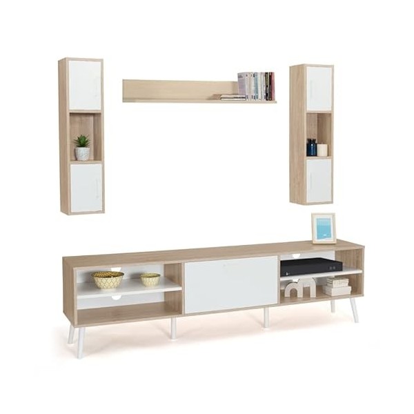 IDMarket - Ensemble Meuble TV et étagères Houston Bois et Blanc 180 cm