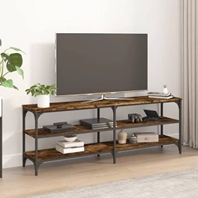 Hovothy Meuble TV Chêne Fumé 140x30x50 cm Bois dingénierie et Fer Vintage Meuble Multimédia Décoration Pièce Grand Espace de