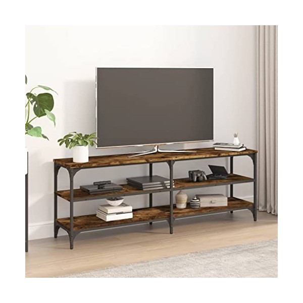 Hovothy Meuble TV Chêne Fumé 140x30x50 cm Bois dingénierie et Fer Vintage Meuble Multimédia Décoration Pièce Grand Espace de