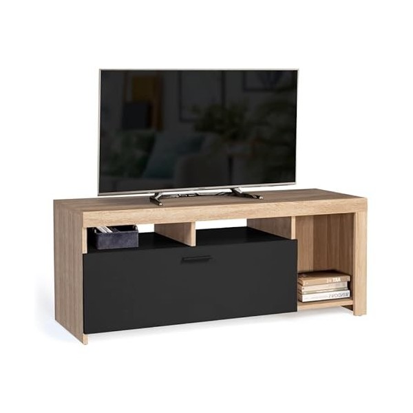 IDMarket - Meuble TV Malo Bois et Placard Noir 110 cm