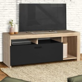 IDMarket - Meuble TV Malo Bois et Placard Noir 110 cm