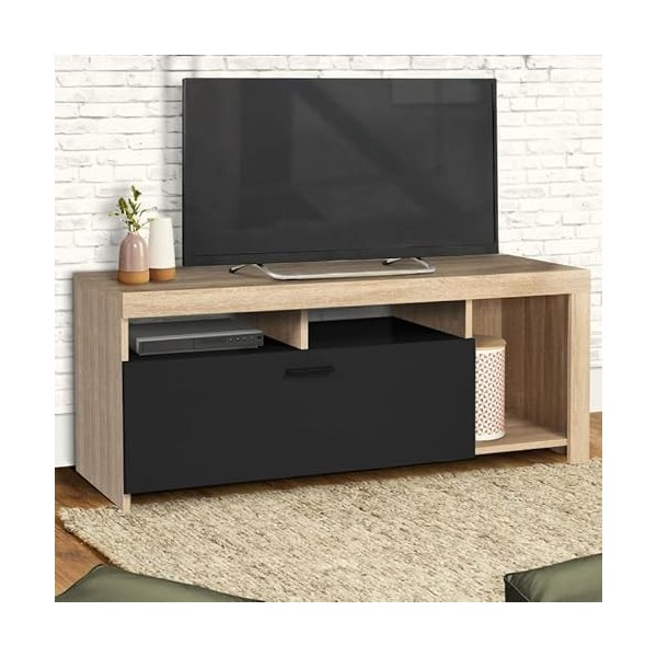 IDMarket - Meuble TV Malo Bois et Placard Noir 110 cm