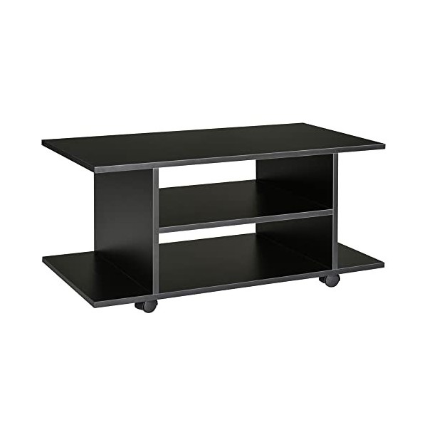HOMCOM Meuble TV Mobile Table Basse à roulettes en Bois Noir
