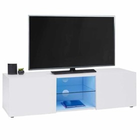 IDMarket - Meuble TV ELI Blanc étagère en Verre avec LED 113 cm